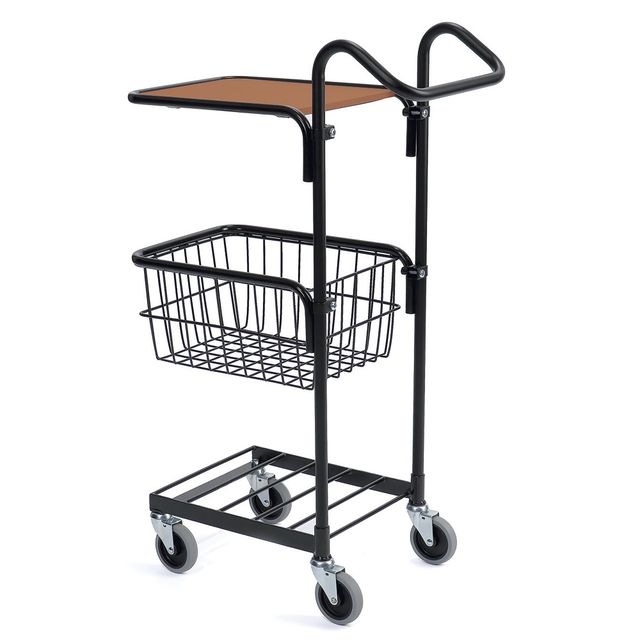 Black mini trolley with shelf and basket