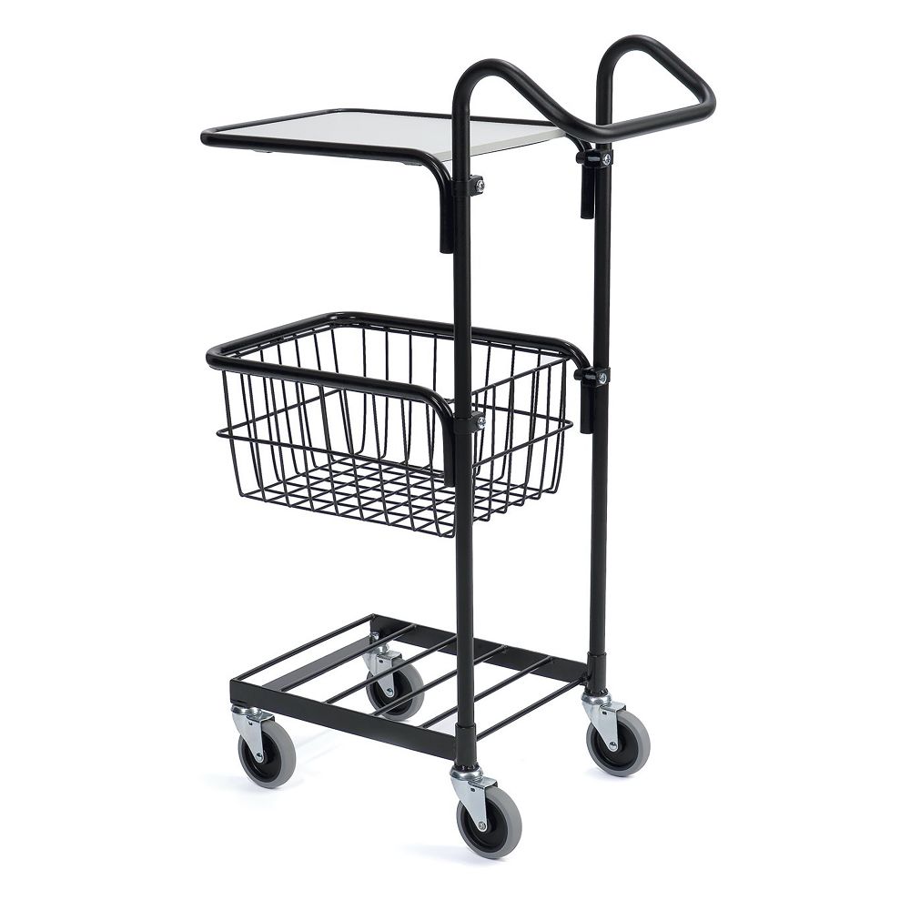 Black mini trolley with shelf and basket
