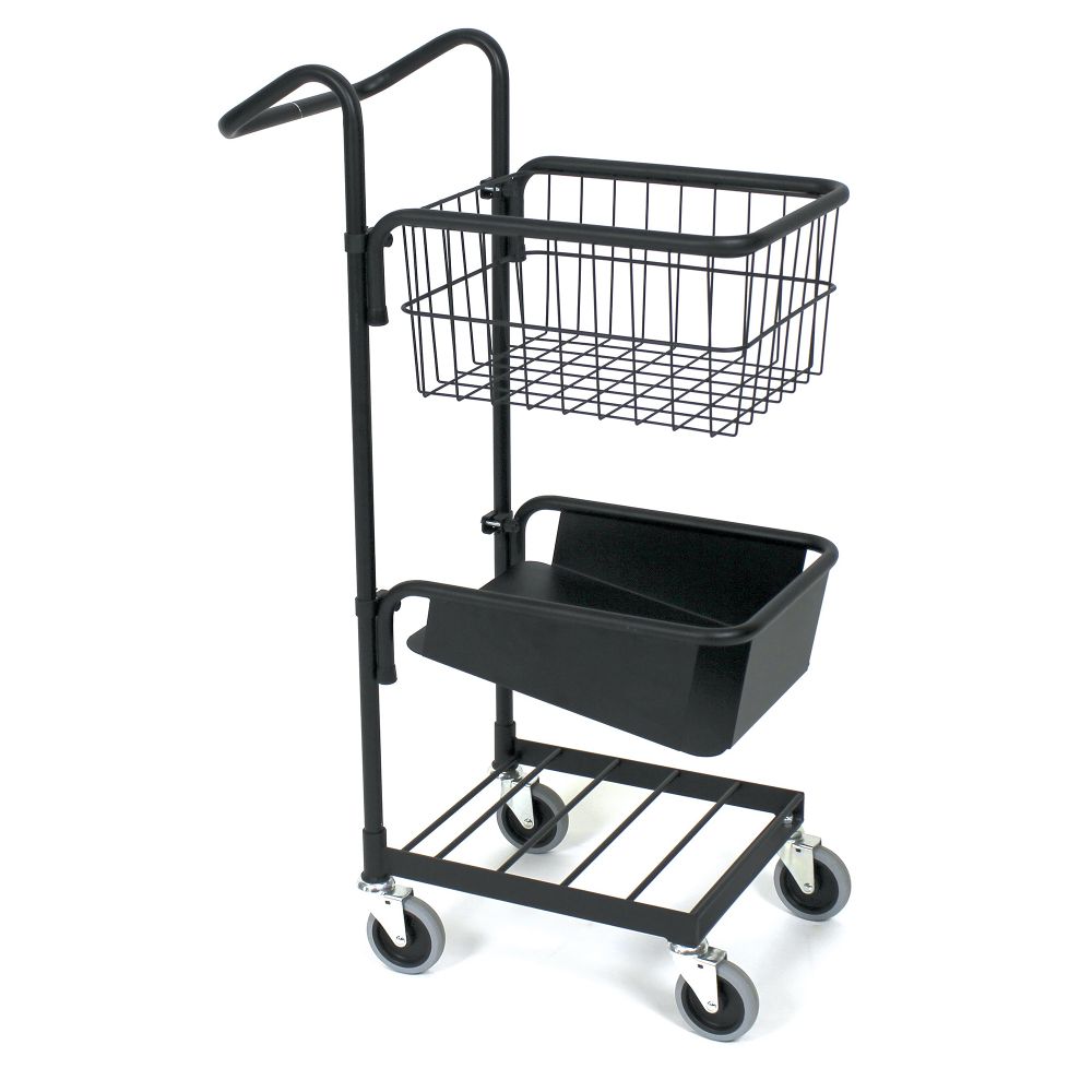 Black mini trolley with basket and file shelf