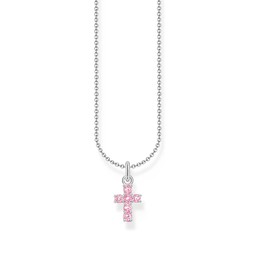 Halsband i äkta silver med rosa kors