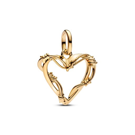 Förgylld berlock med ett hjärta med taggtråd