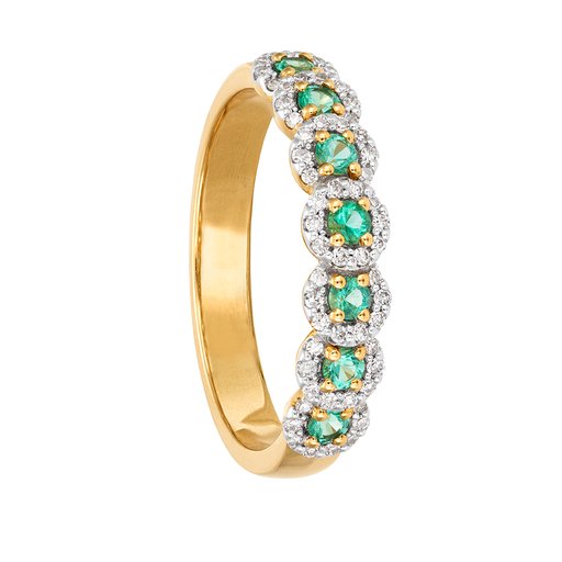 Diamantring i 18K guld med smaragder
