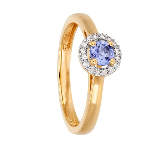 Diamantring i 18K guld med en tanzanit