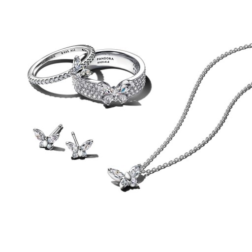 Halsband i äkta silver med vit fjäril