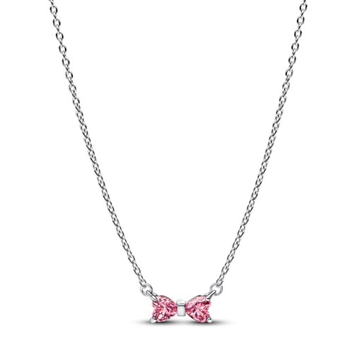 Halsband i äkta silver med rosa rosett