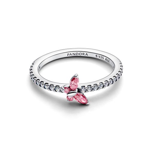 Ring i äkta silver rosa fjäril
