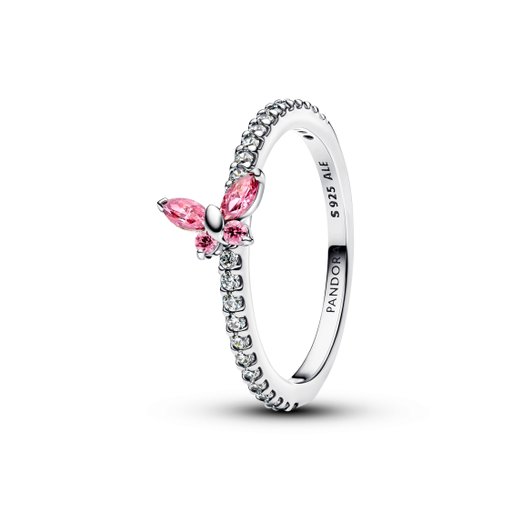 Ring i äkta silver rosa fjäril