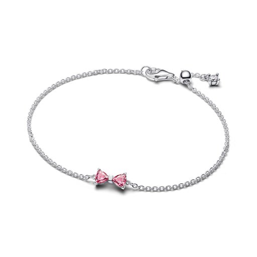 Armband i äkta silver med rosa rosett 18 cm