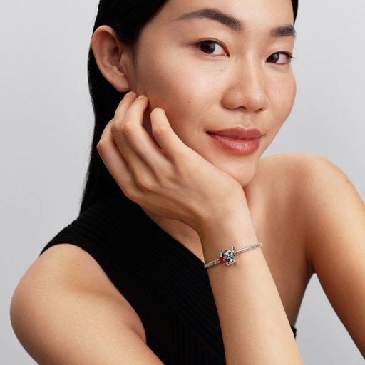 Berlock i äkta silver med Stitch och en ros