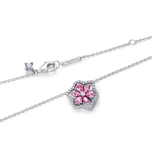 Halsband i äkta silver med rosa blomma