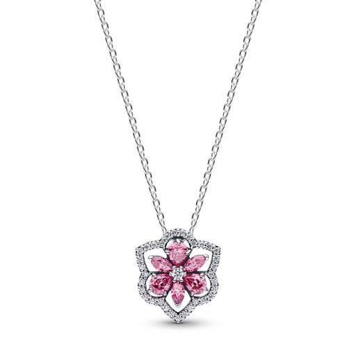 Halsband i äkta silver med rosa blomma