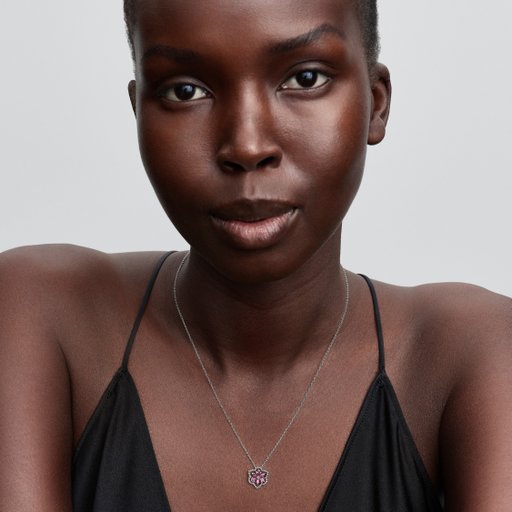 Halsband i äkta silver med rosa blomma