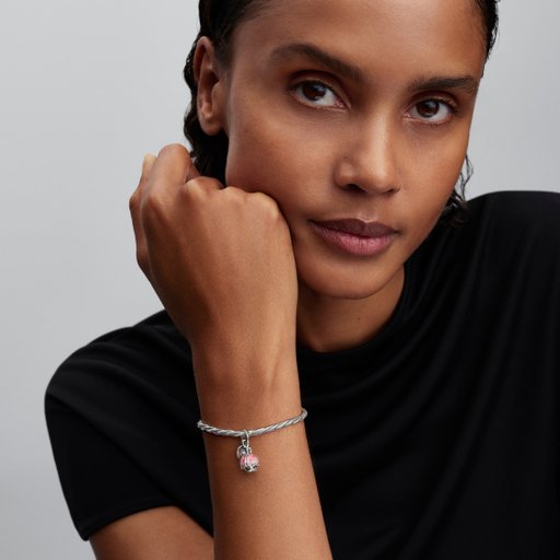 Berlock i äkta silver med rosa blomblad