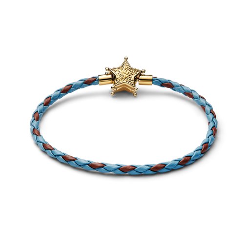 Förgyllt armband med blått läder 19 cm