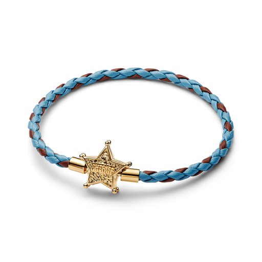 Förgyllt armband med blått läder 19 cm