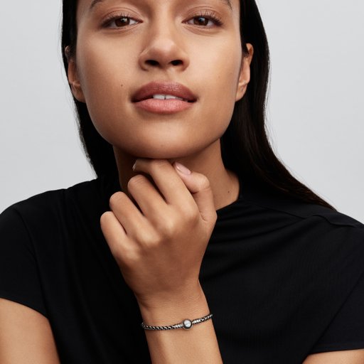 Armband i äkta silver med svart textilsnöre 18 cm