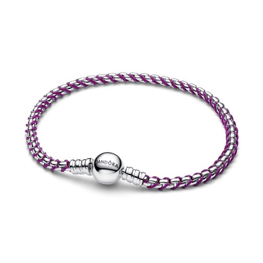 Armband i äkta silver med lila textilsnöre 17 cm