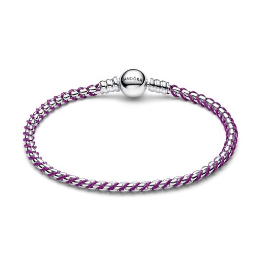 Armband i äkta silver med lila textilsnöre 18 cm