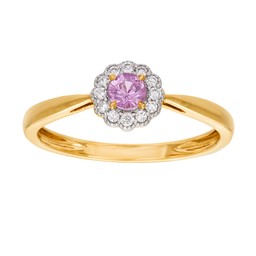 Diamantring i 18K guld med rosa safir