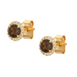 Diamantörhängen i 18K guld med rökkvarts
