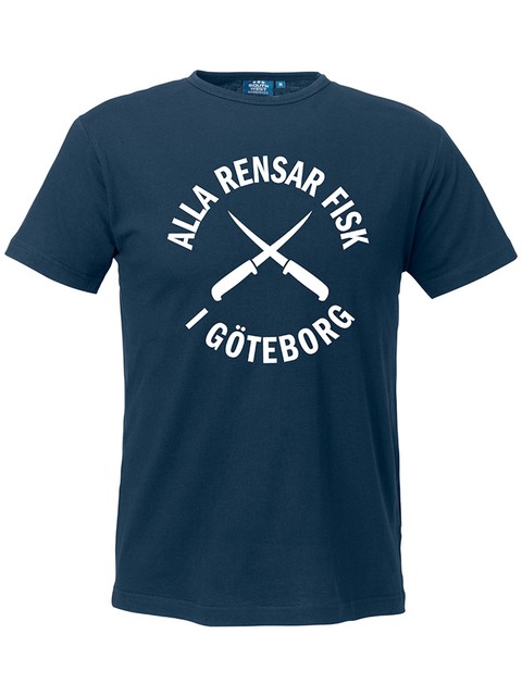 T-shirt Herr, Marinblå - Alla Rensar Fisk (stor logo)
