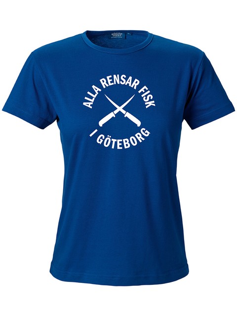 T-shirt Dam, Blå - Alla Rensar Fisk (stor logo)