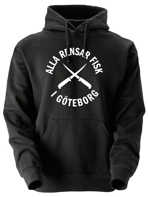 Hoodtröja, Svart - Alla Rensar Fisk (stor logo)