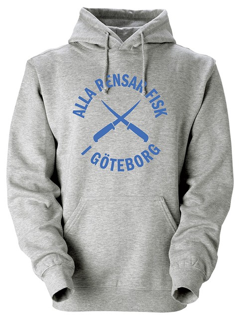 Hoodtröja, Grå - Alla Rensar Fisk (stor logo)