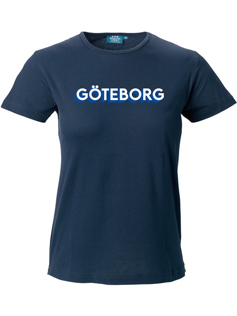 T-shirt Dam, Marinblå - Göteborg 3D, vit+blå
