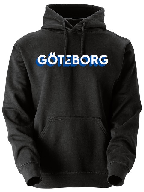 Hoodtröja, Svart - Göteborg 3D, vit+blå