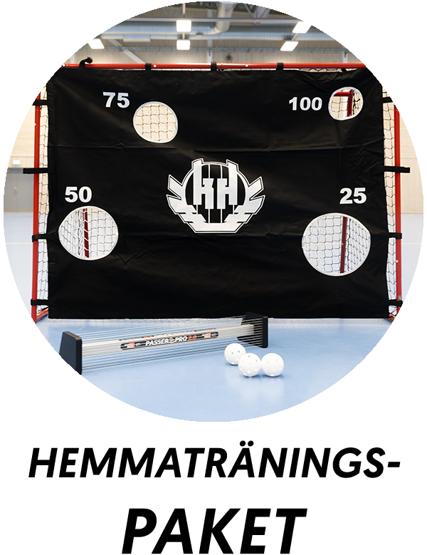 produkter för att träna innebandy hemma, exempelvis målbur, bollar, sportgolv och innebandypassare