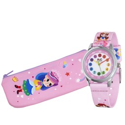 ABC lasten rannekello ja penaali, pinkki princessa