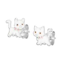 Hopeiset korvakorut, valkoinen kissa Hopeiset korvakorut, valkoinen kissa