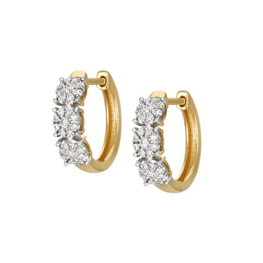 Timanttikorvakorut 0,19ct, renkaat, keltakulta