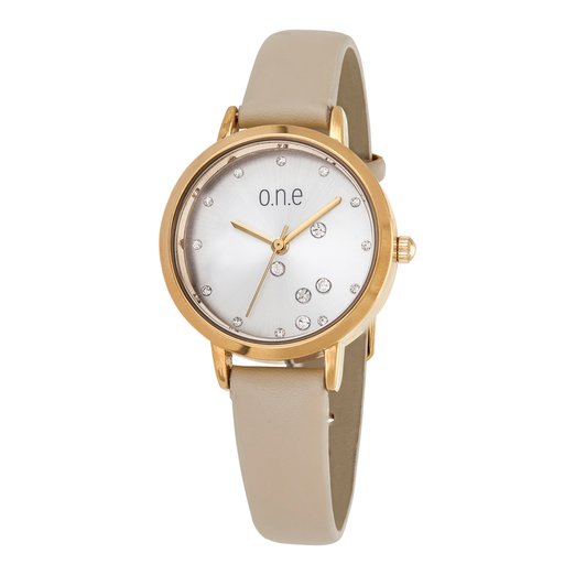 o.n.e rannekello, kirkkaat kivet, beige ranneke