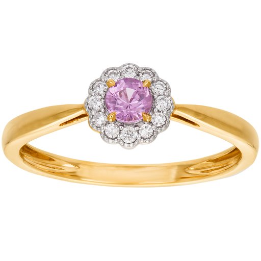 Timantti-safiirisormus yht. 0,07ct keltakulta