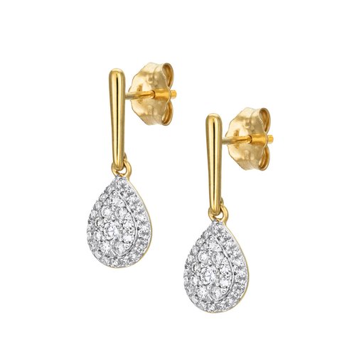 Timanttikorvakorut yht. 0,25ct pisara keltakulta