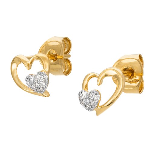 Timanttikorvakorut yht. 0,05ct sydän keltakulta