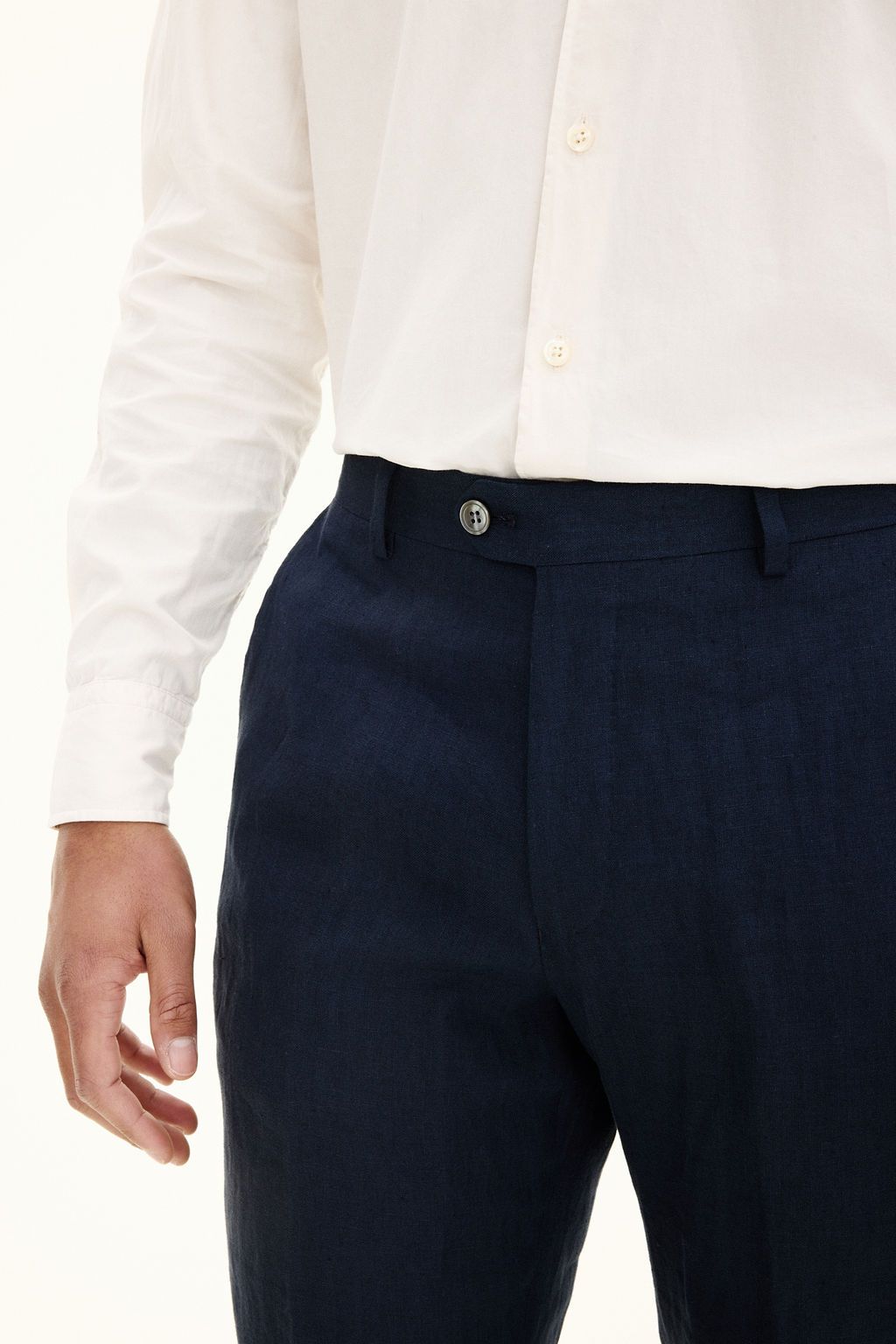 MANGO Slim Fit Linen Trousers Ecru Men Trousers|akgalleria.com