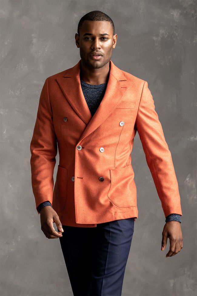 Orange Corduroy Blazer Suits Men Double-breasted Peak Lapel Formal Wear Tuxedos