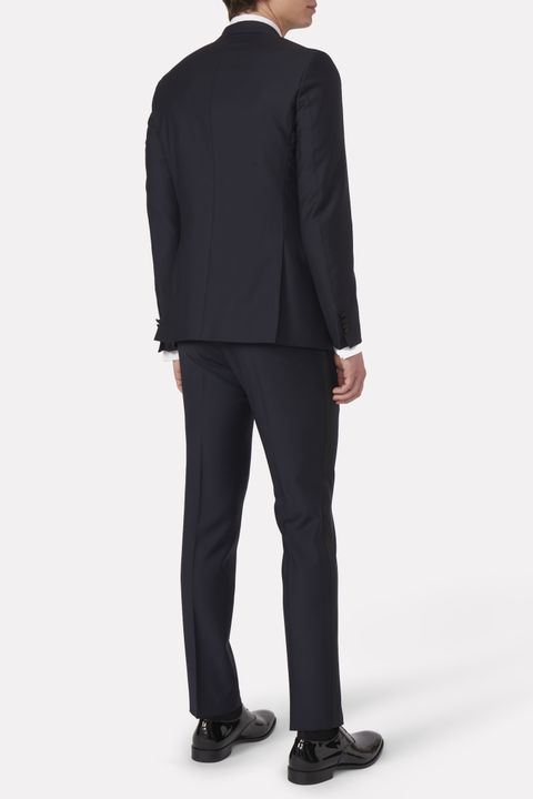 Buy Slim Fit Tuxedo Microstructure Suit Dark blue
