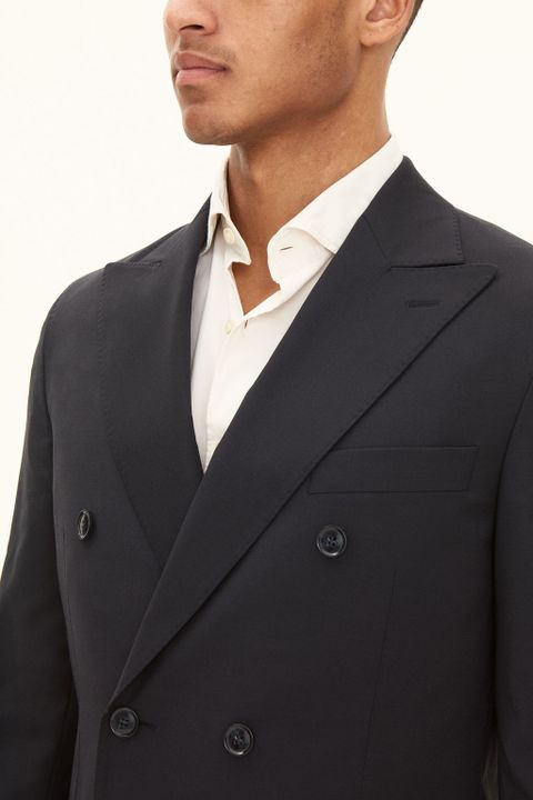 Regular Fit Double Breasted Microstructure Blazer