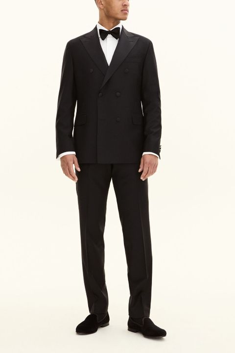Regular Fit Double Breasted Tuxedo Microstructure Blazer