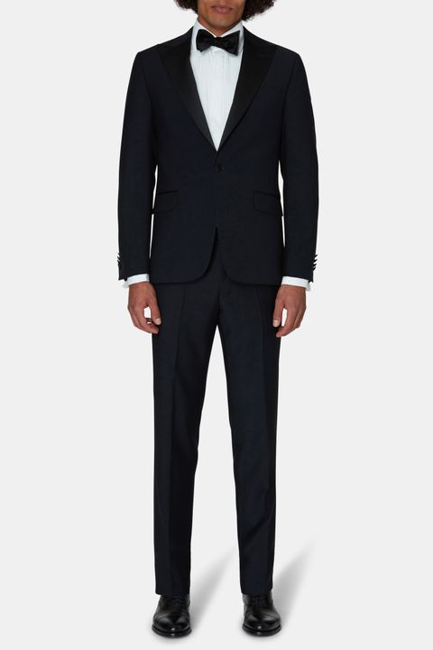 Buy Regular Fit Microstructure Tuxedo Suit Dark blue