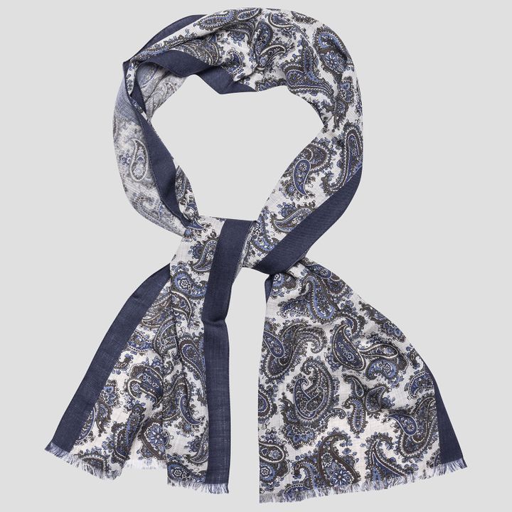 Paisley pattern silk and wool scarf
