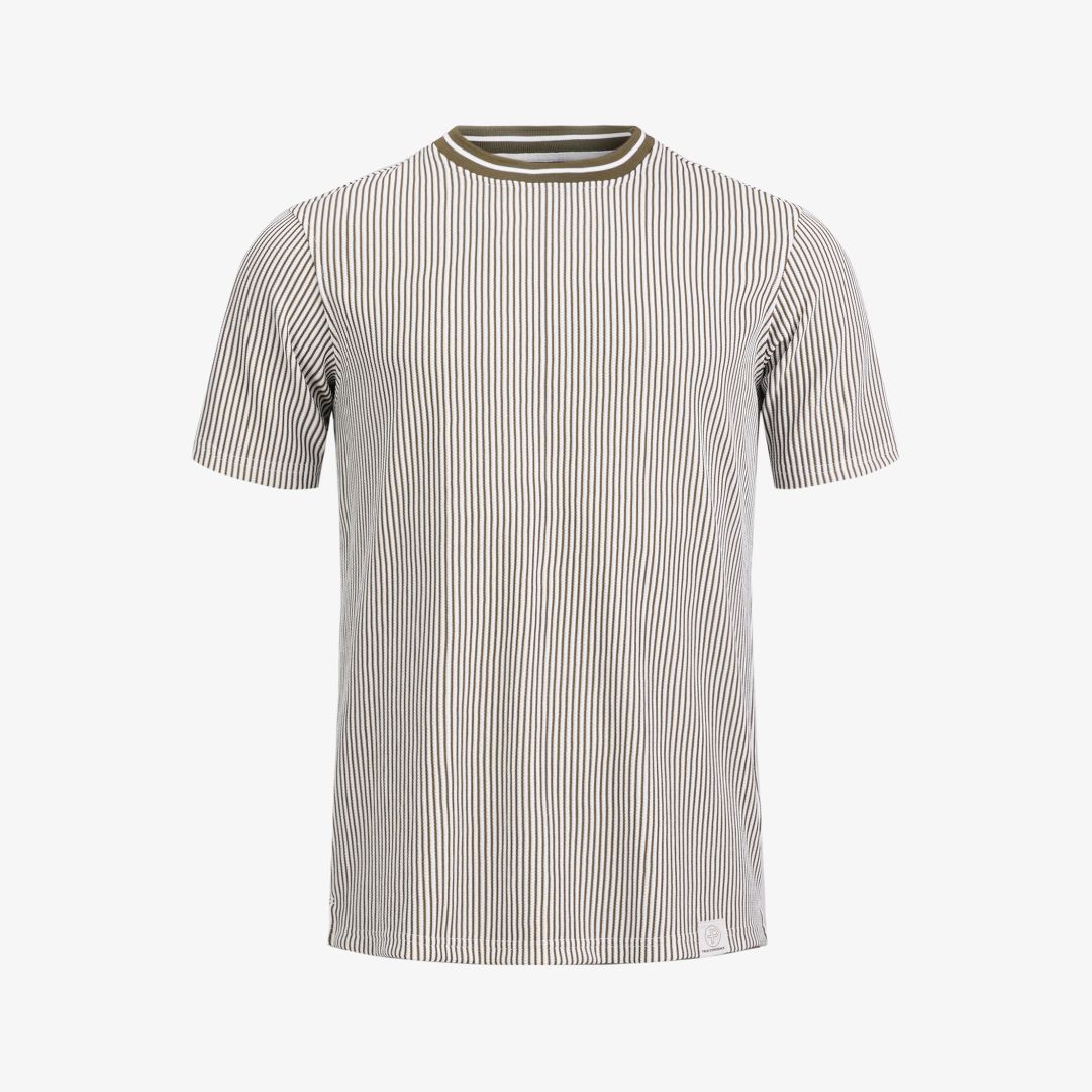 Brassie Tee, Khaki green stripe Mjuk t-shirt i lättskött och slitstarkt material med struktur