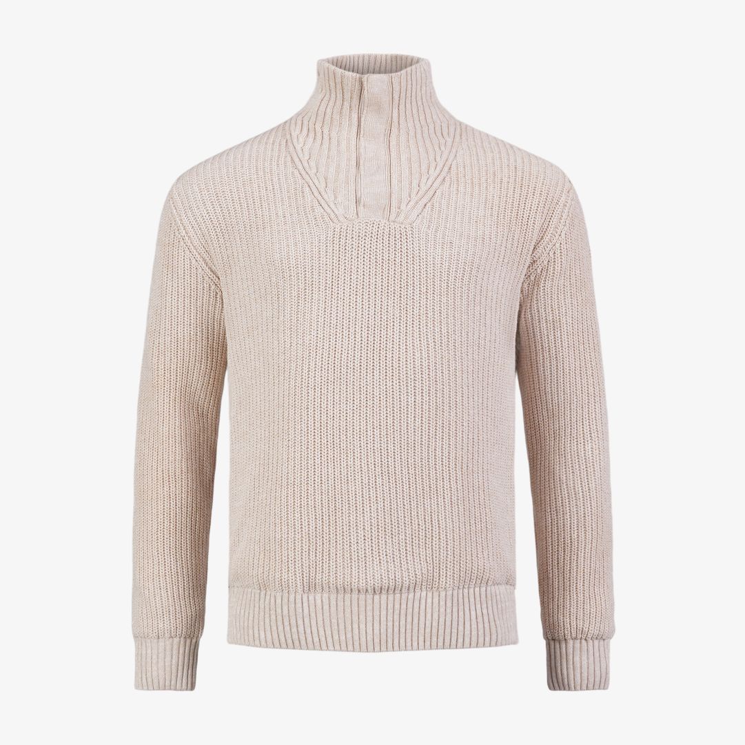 Campe WB Sweater, Lt. Beige Oak Melange Mjuka och sköna Campe WB Sweater är en vindresistent ribbstickad tröja tillverkad i högkvalitativ bomull