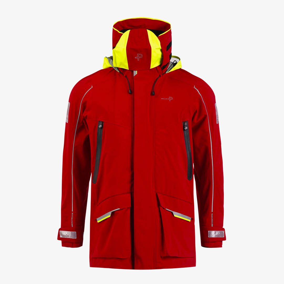 Defender Offshore Jacket, Race red Detta är en slitstarkstark och smidig seglarjacka, tillverkad i Hi: res® 2x2 SW4L stretchmembran; ett 4-lagerstyg s