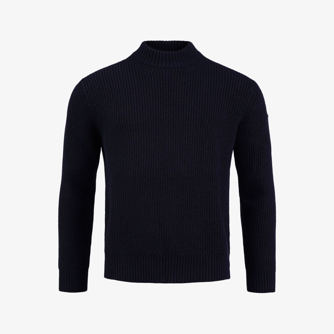 Essen sweater, Dk Navy Blue Ribbstickad tröja med halvpolo och en Pelle P-logo i metall på vänster ärm