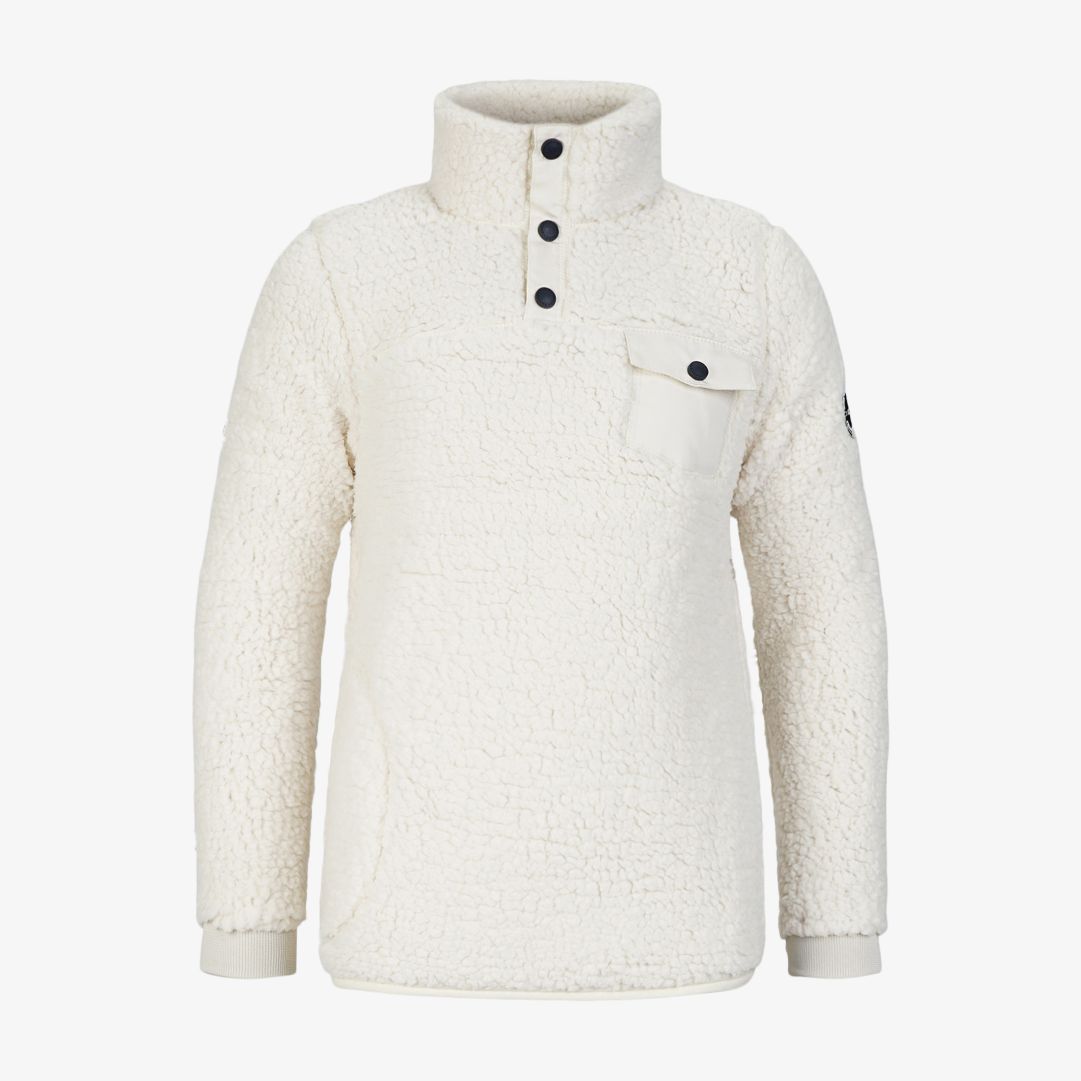JR Sherpa Sweater, Cream white En mysig tröja tillverkad i 100% lättvikts polyester pilé med krage och tryckknappar vid i halsen